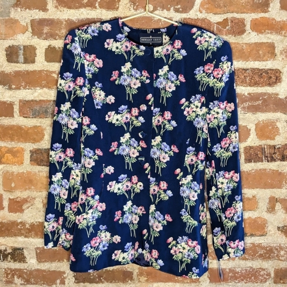 NWT Vintage Herman Geist Size 8 Floral Jacket w/ Shoulder‎ Pads - Picture 1 of 12
